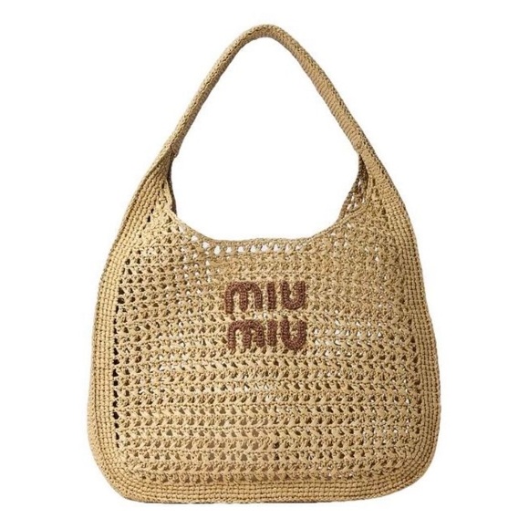 Miu Miu Handbags - MIU MIU logo raffia woven shoulder bag
